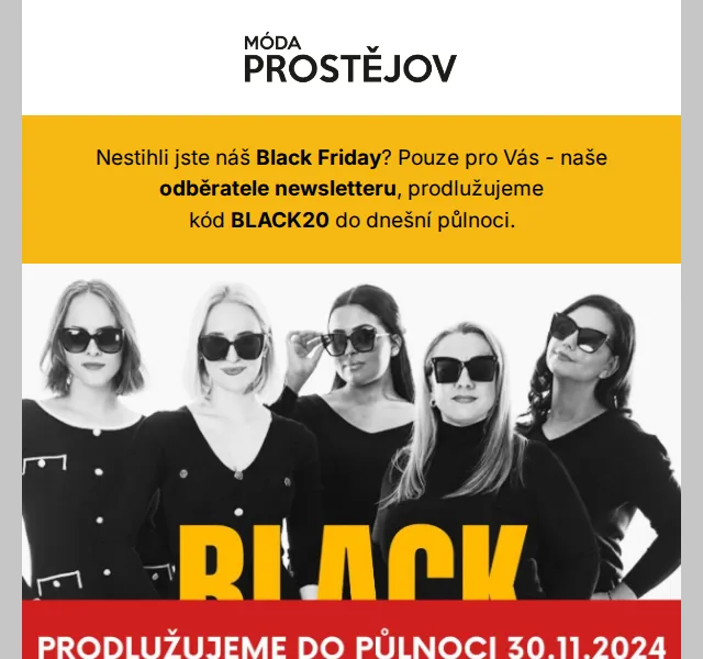 Móda Prostějov: sleva 20 % BLACK20 – červenec 2026 | Nuslet.cz