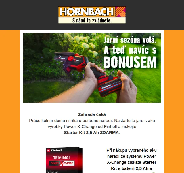 HORNBACH: Einhell - Starter Kit 2,5 Ah ZDARMA – červen 2026 | Nuslet.cz