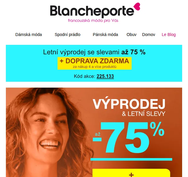 Blancheporte: Výprodej až -75 % s dopravou zdarma – červenec 2026 | Nuslet.cz