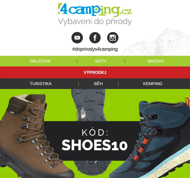 4camping: dodatečná 10% sleva na boty a ponožky – červen 2026 | Nuslet.cz