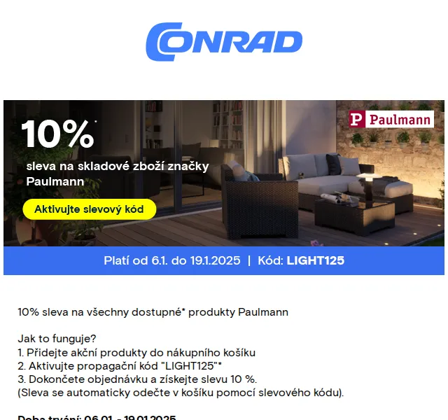 Conrad Electronic: 10% sleva na Paulmann – červenec 2026 | Nuslet.cz