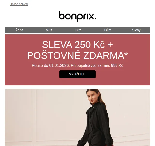 Bonprix: 250 Kč sleva + poštovné zdarma – duben 2026