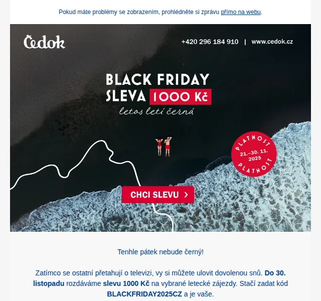 Čedok: Black Friday 1000 Kč sleva na zájezdy – červenec 2026 | Nuslet.cz