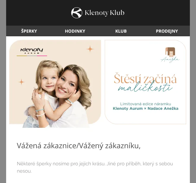 Klenoty Aurum: Náramek Nadace Anežka – říjen 2026