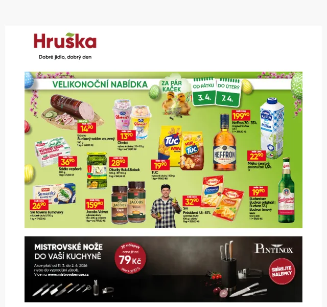 Hruška: vejce 10 ks za 54,90 Kč, brambory 1 kg v akci – červenec 2026 | Nuslet.cz