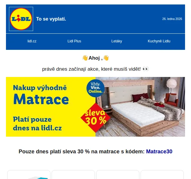 Lidl: 30 % sleva na matrace + dům a zahrada – únor 2026