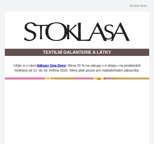 Stoklasa: Sleva 20 % na textilní galanterii a látky – červen 2026 | Nuslet.cz