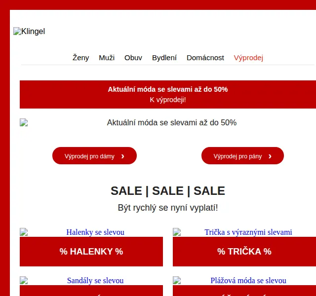 KLiNGEL: Výprodej módy se slevami až do 50 % – červen 2026 | Nuslet.cz