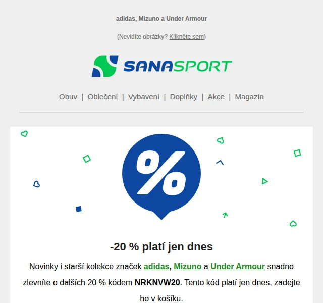 Sanasport: Dodatečných -20 % na adidas, Mizuno a Under Armour – červen 2026 | Nuslet.cz
