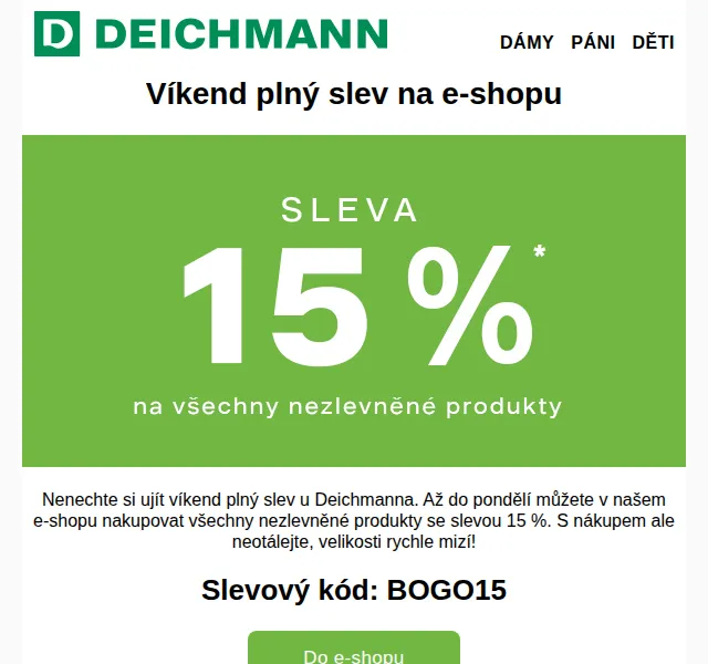 DEICHMANN: 15% sleva na e-shopu + 30% na 2. pár – červen 2026 | Nuslet.cz