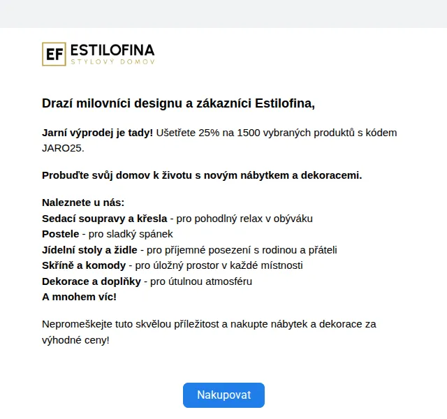 Estilofina-nabytek.cz - stylový domov: Jarní výprodej 25% sleva – červen 2026 | Nuslet.cz