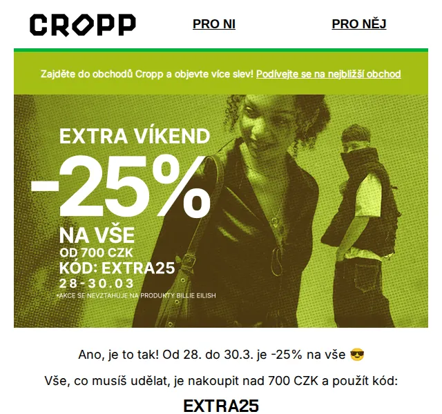 Cropp: -25 % na všechny produkty – červenec 2026 | Nuslet.cz