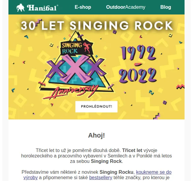 Hanibal: Singing Rock 30 let – slevy na lezecké vybavení – červen 2026 | Nuslet.cz