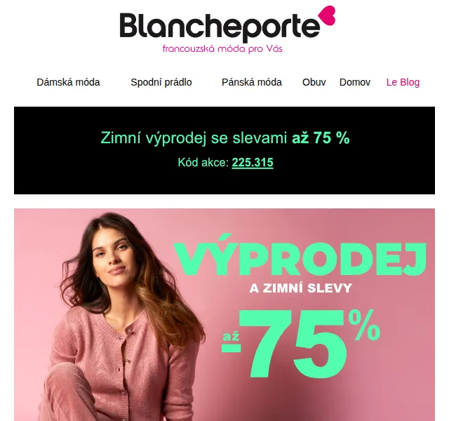 Blancheporte: Výprodej až -75 % zimní kolekce – březen 2026