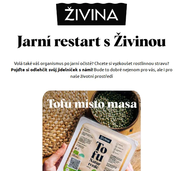 Živina: Tofu, ovesný barista & kombucha – červen 2026 | Nuslet.cz
