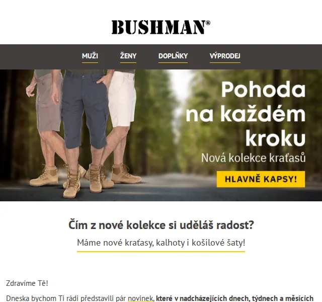 BUSHMAN: Nová letní kolekce kalhot, kraťasů a šatů – červenec 2026 | Nuslet.cz