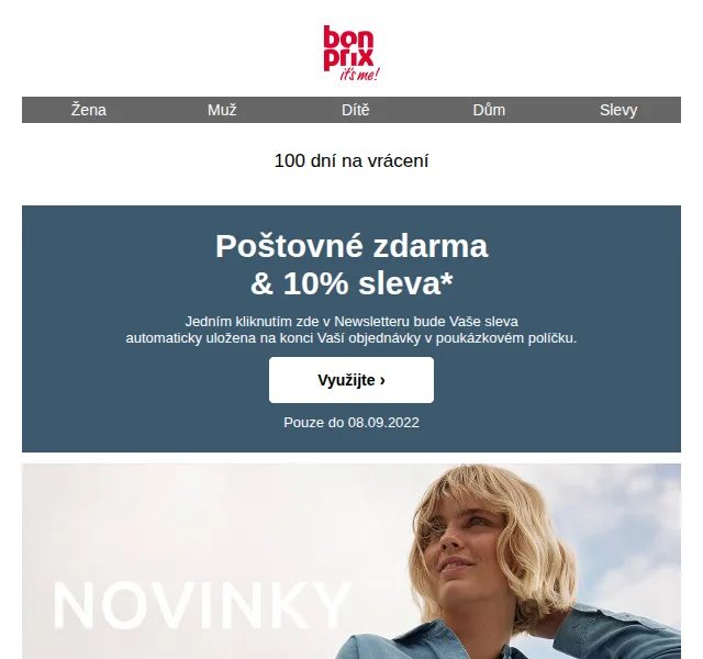 Bonprix: Poštovné zdarma + 10% sleva – červen 2026 | Nuslet.cz