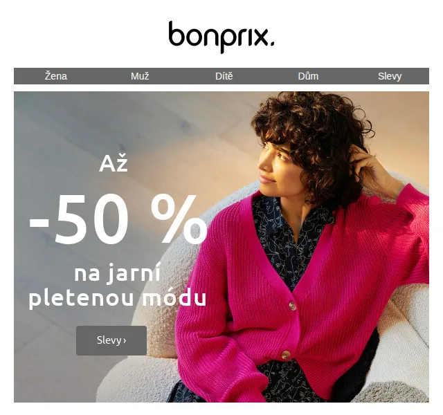 Bonprix: Až -50 % na jarní pletenou módu – červen 2026 | Nuslet.cz