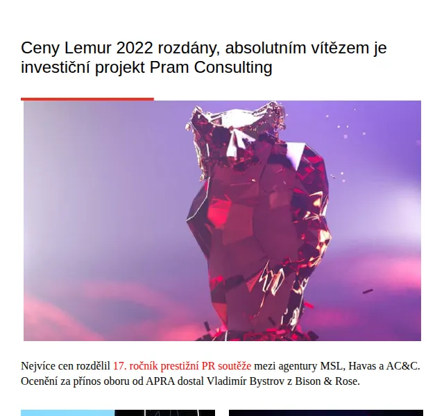 Marketing & Media: PR Ceny Lemur 2022 – červen 2022 | Nuslet.cz