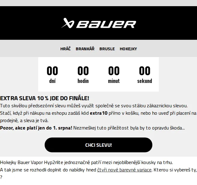 Bauer Hockey Česko: extra sleva 10 % – červenec 2026 | Nuslet.cz