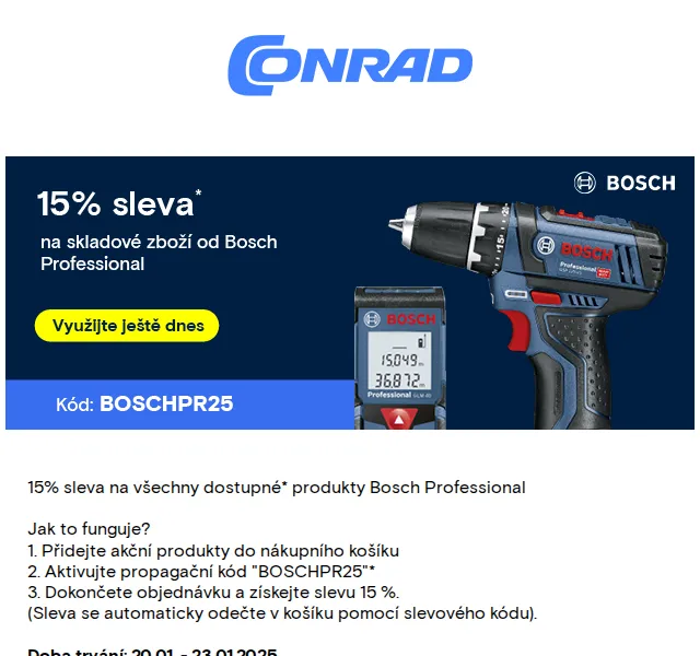 Conrad Electronic: 15% sleva na Bosch Professional – červenec 2026 | Nuslet.cz