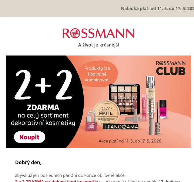 ROSSMANN: 2 + 2 zdarma na dekorativku – květen 2026