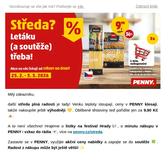Penny: Těstoviny za 9,90 Kč a soutěž o nákup – březen 2026 | Nuslet.cz