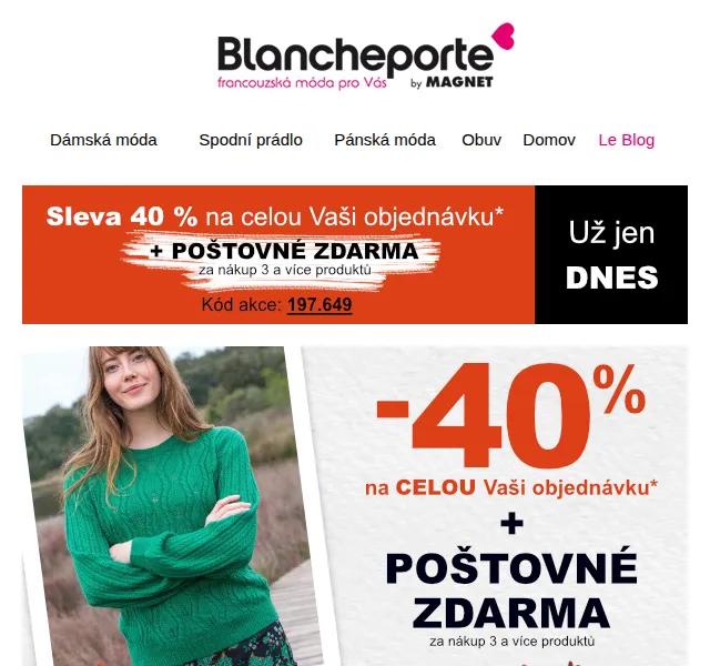 Blancheporte: Sleva -40 % a poštovné zdarma – červenec 2026 | Nuslet.cz