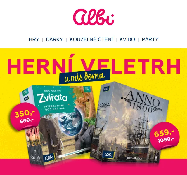 Albi: Herní veletrh se slevami až 70 % – červenec 2026 | Nuslet.cz