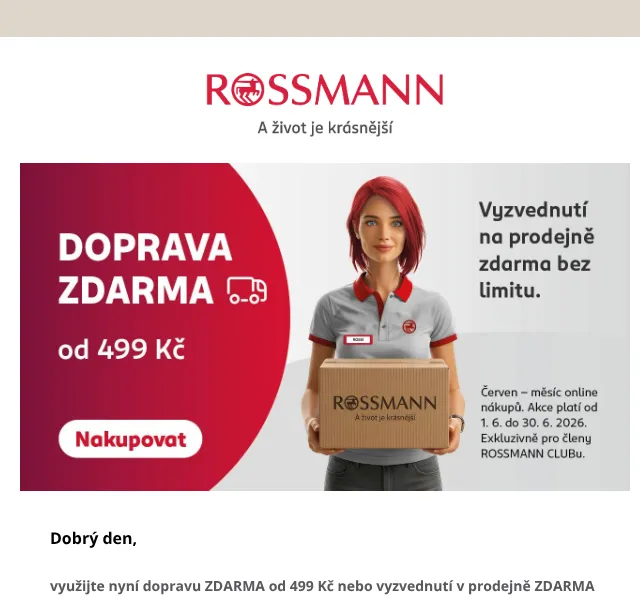 ROSSMANN: Doprava zdarma od 499 Kč – červen 2026 | Nuslet