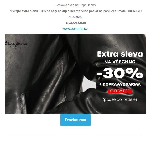 Pepe Jeans: SLEVA -30 % + doprava zdarma – červen 2026 | Nuslet.cz
