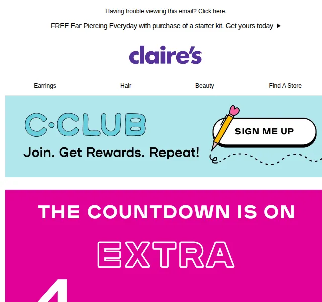 Claire's: Extra 40 % na vše – červenec 2026 | Nuslet.cz