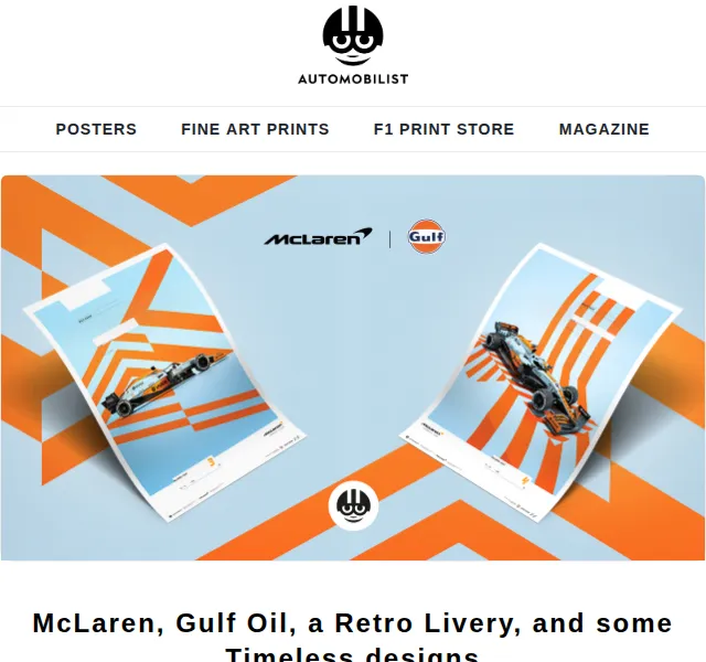 Automobilist: McLaren x Gulf Oil limitované plakáty – červen 2026 | Nuslet.cz