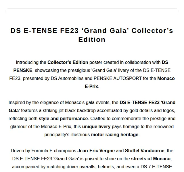 Automobilist: DS E-TENSE FE23 'Grand Gala' plakát – červenec 2026 | Nuslet.cz