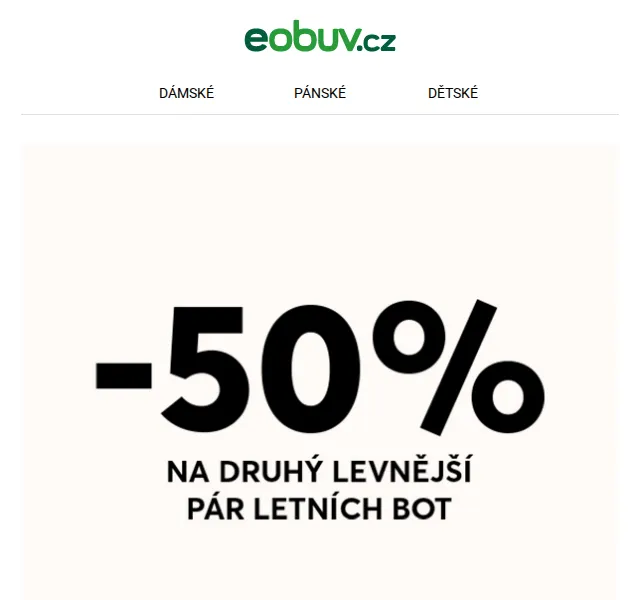 eobuv.cz: -50 % na druhý levnější pár bot – červenec 2026 | Nuslet.cz