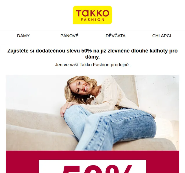 Takko Fashion: 50% na již zlevněné dlouhé kalhoty – červen 2026 | Nuslet.cz