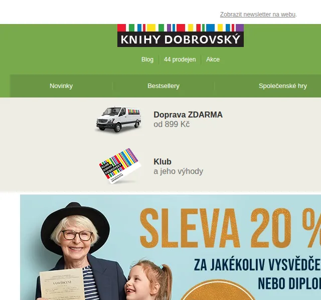 KnihyDobrovsky.cz: 20% sleva na vše za vysvědčení – červenec 2026 | Nuslet.cz