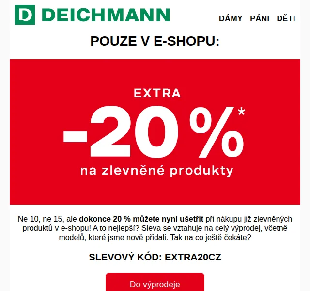 DEICHMANN: Extra 20 % na výprodej – červenec 2026 | Nuslet.cz