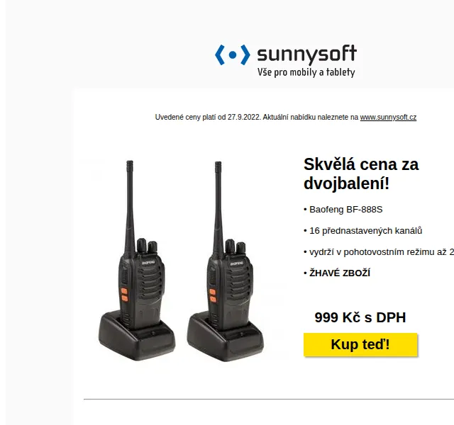Sunnysoft.cz: Baofeng BF-888S, teploměr, dálkoměr – červen 2026 | Nuslet.cz