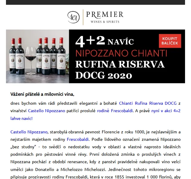 Premier Wines & Spirits: Chianti Rufina Riserva 4+2 lahve – červenec 2026 | Nuslet.cz