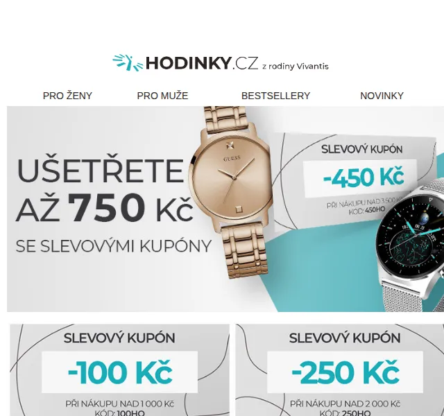Hodinky.cz: Slevové kupóny až 750 Kč – červen 2026 | Nuslet.cz