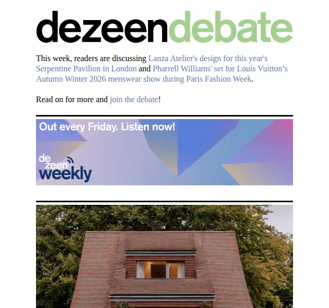 Dezeen Daily: Diskuze o designu a architektuře – červenec 2026 | Nuslet.cz