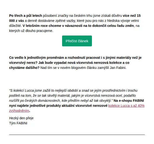 Jan Fabini: Sleva až 40 % na vícevrstvý nerez Lucca – červen 2026 | Nuslet.cz