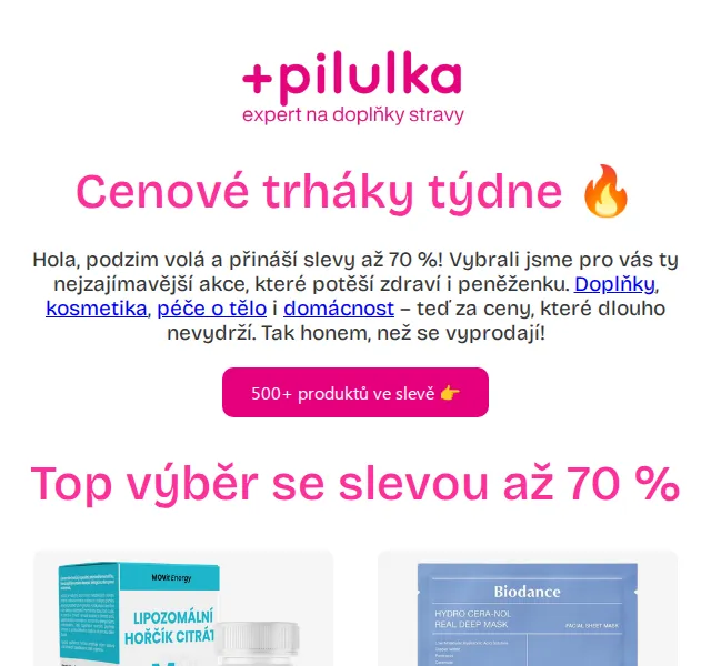 Pilulka.cz: Slevy až 70 % na dermokosmetiku a doplňky – červenec 2026 | Nuslet.cz