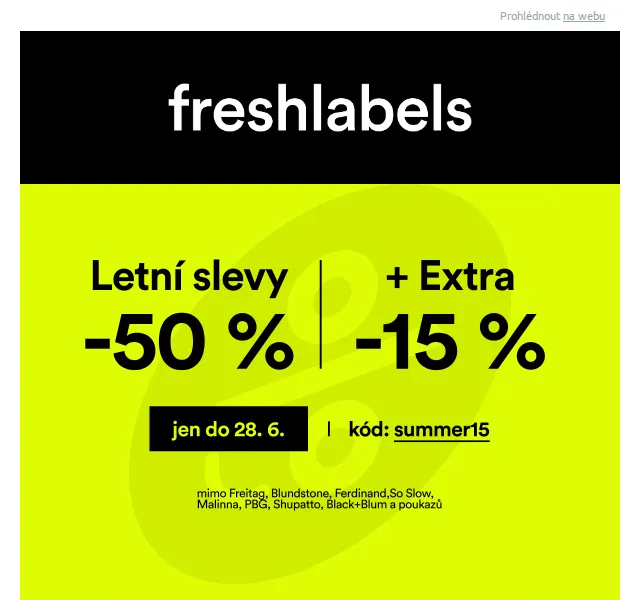 Freshlabels: Extra sleva 15 % i na zlevněno – červenec 2026 | Nuslet.cz