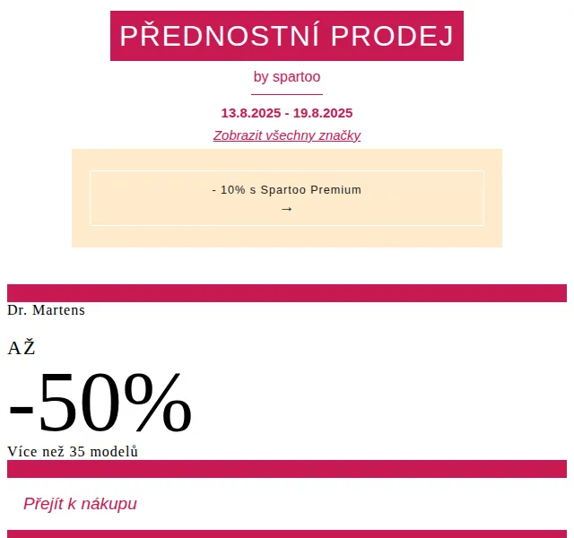 Spartoo: Až -50 % na Dr. Martens, New Balance a Yurban – srpen 2025 | Nuslet.cz