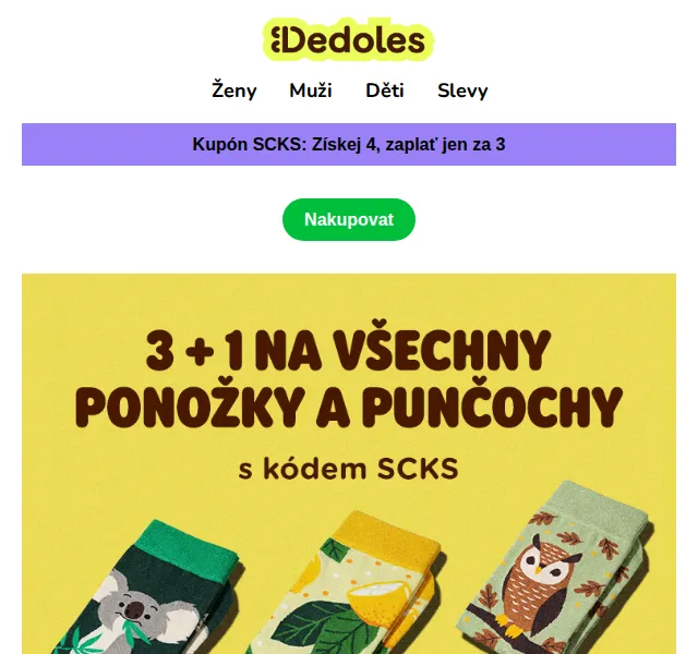 Dedoles.cz: 3+1 na ponožky a punčochy zdarma – červenec 2026 | Nuslet.cz