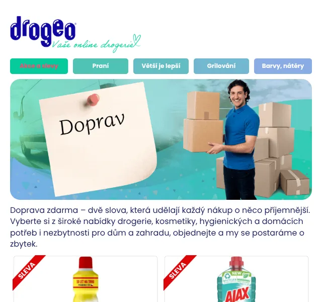 Drogeo: Doprava zdarma – SAVO, Avrilé, Ajax, Domestos – květen 2026