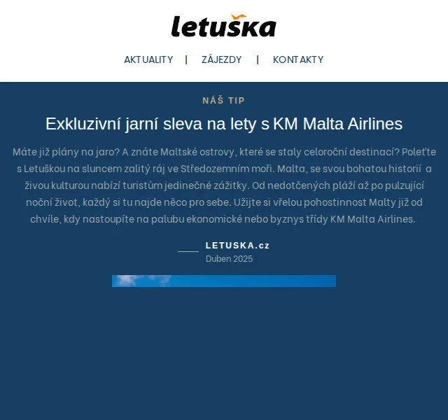 Letuška.cz: Exkluzivní letenky KM Malta Airlines – červenec 2026 | Nuslet.cz