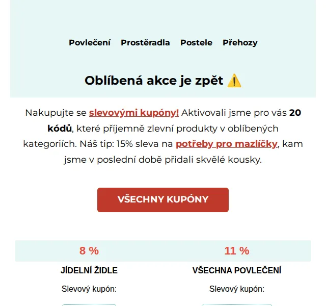 Výprodej povlečení: 20 slevových kupónů – červenec 2026 | Nuslet.cz